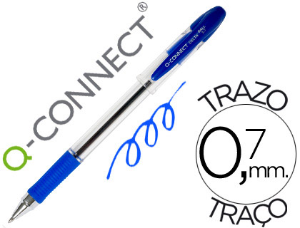 Bolígrafo Q-Connect tinta azul sujeción de caucho